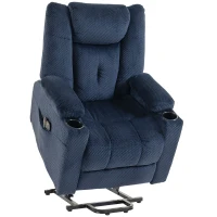 HOMCOM Elektrischer Aufstehsessel mit Vibrationsmassage und Lendenwärme, elektrischer Relaxsessel aus Samt, verstellbare Rückenlehne, Blau(m-1)