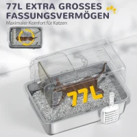 PawHut Kattenbak, inzet van roestvrij staal, filter, schepje, voor katten tot 6 kg, 40,5 x 60,5 x 41,5 cm, Wit/Zilver(m-7)
