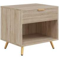 HOMCOM Bedside Table with Drawer and Open Compartment, Nightstand with Handle for Bedroom, Living Room, Natural Wood Finish(m-1)