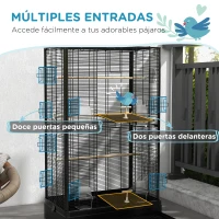 PawHut Jaula para Pájaros 61x36,5x98 cm con 8 Puertas 5 Perchas Bandeja Extraíble y 4 Comederos para Periquitos Pinzones Negro(m-5)