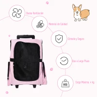 PawHut Transportín 2 en 1 para Mascotas Mochila o Carrito de Viaje para Perro y Gato con 2 Ruedas con Asa retráctil de Aluminio y Bolsillos 42x25x55 cm Rosa(m-6)