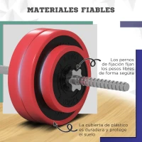 SPORTNOW Set de Musculación con 1 Barra y 6 Discos Barra de Pesas 30 kg con Mancuernas para Entrenamiento 170x26x26 cm Rojo(m-6)