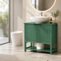 HOMCOM Mobile Sottolavabo per Lavabo a Colonna con Anta e Ripiano, 65x32x62 cm, Verde(m-2)