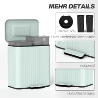 HOMCOM Küchenmülleimer, 2 x 20 L-Fächer, effiziente Mülltrennung, Fußpedal, Kunststoff, Metall, Grün(m-7)