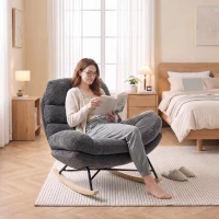HOMCOM Fotel bujany w tkaninie chenille, fotel do siedzenia po turecku z dwuwarstwową poduszką, miękkim oparciem, stelażem z drewna kauczukowego, ciemnoszary(m-4)