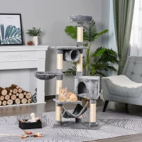 PawHut Torre para Gatos 154 cm con Plataformas Túnel Hamaca y Postes de Rascado de Sisal 60x40x154 cm Gris(m-10)
