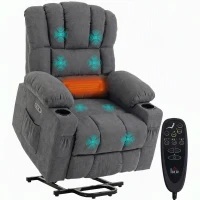 HOMCOM Fotoliu electric cu funcție de ridicare, masaj și încălzire, fotoliu relax pentru seniori, cu arcuri pocket, Gri(m-7)