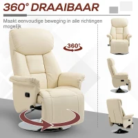 HOMCOM Relaxstoel, ligfunctie, lederlook, voetensteun, tot 150 kg, 78 x 80 x 109 cm, Creme(m-5)