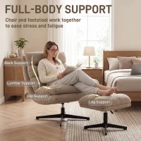 HOMCOM Fauteuil de Salon avec Repose-Pied Réglable, Rotation 360°, Fauteuil d'Appoint Capitonné en Lin, Assise Large, Marron(m-8)