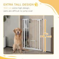 PawHut Extra Tall Pet Gate, Indoor Dog Safety Gate, with Cat Flap, Auto Close, 74-80cm Wide - White(m-8)