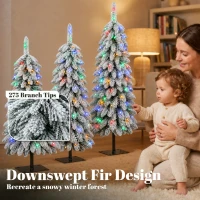 HOMCOM Artificial Christmas Tree Set of 3, Snowy Pre-Lit Christmas Tree with PVC Branch Tips, 90/120/150 cm, Green White(m-6)