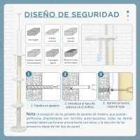 PawHut Árbol Rascador para Gatos de Suelo a Techo Ajustable con 3 Plataforma de Forma de Nube y 2 Bolas 48x32x225-255 cm Blanco(m-7)