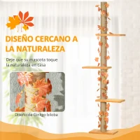 PawHut Árbol para Gatos de Suelo a Techo de 202-242 cm con 3 Plataformas Altura Ajustable y Decoración de Hoja de Arce Naranja(m-4)
