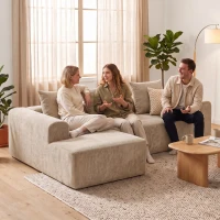 HOMCOM Narożnik z szezlongiem, bezramowa sofa w kształcie L z chenille, głębokie siedzisko, sprężyny kieszeniowe, beżowy(m-4)