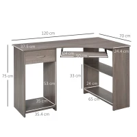 HOMCOM L-Shaped Corner Computer Desk w/ 2 Shelves Wide Worktop Keyboard Tray Drawer & CPU Stand Home Office Study Bedroom Furniture Grey(m-3)