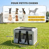 PawHut Sac de Transport pour Chat et Chien Pliable Tissu 300D Jusqu'à 10 kg 49,5 x 34 x 35,5 cm Gris(m-3)