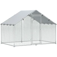 PawHut Kippenren voor 5-8 kippen, dakzeil, vergrendelbare deur, stalen frame, 5,1 m², 3 x 1,7 x 1,9 m(m-1)