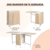 HOMCOM Inklapbare eettafel en bijzettafel met metalen frame, voor keuken of woonkamer, donker hout/wit(m-7)