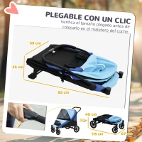 PawHut Cochecito Plegable para Mascotas con Ventanas de Malla Cojín Acolchado para Perros de hasta 25 kg 124x67x100 cm Azul(m-5)