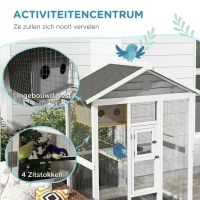 PawHut Houten vogelkooi met 4 zitstokken, asfaltdak, waterdicht, 112 x 68 x 154 cm(m-6)