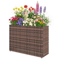 Outsunny Hochbeet mit verstellbaren Füßen, Rattan Blumenkasten mit herausnehmbarem Einsatz für Terrasse und Balkon, Braun(m-11)
