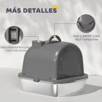 PawHut Arenero para Gatos de Acero Inoxidable con Tapa Bolsa Desodorizante Pala Fácil de Limpiar 52,4x41,3x39,9 cm Gris Oscuro(m-7)