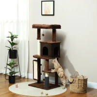 PawHut Árbol Rascador para Gatos 132 cm con Plataformas Poste con Cepillo Bolas Colgantes y Almohadilla para Rascar Marrón(m-10)