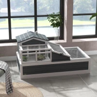 PawHut Schuldkrötenhaus, 2 Ebenen, für drinnen und draußen, Balkon, Tannenholz, Grau(m-10)