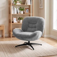 HOMCOM Draaifauteuil met Brede Zitting, Geïntegreerde Armleuningen, Chenille-look, Donkergrijs(m-9)