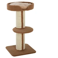 PawHut Kratzbaum 91 cm Katzenturm mit Sisalstämme, Plattform, Kissen mehrstöckiger Katzenkratzbaum, Kletterbaum, für mittelgroße Katzen, Hellbraun(m-1)