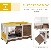 PawHut Jaula de Conejos Conejera para Mascotas Pequeñas con Techo Abrible y Bandeja Extraíble 90x53x59 cm Marrón(m-5)