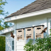 PawHut Set van 3 vleermuizenkasten, vleermuizenhuisjes voor tuinen, boomgaarden, boerderijen, eenvoudig op te hangen, 18 x 6 x 22,5 cm(m-2)