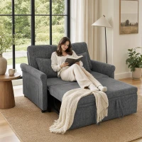 HOMCOM 2 Seater Sofa Bed 3-in-1 Convertible Chenille Pull Out Sleeper Sofa with 5-Position Adjustable Backrest, Grey(m-9)