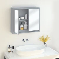 HOMCOM Armario de Baño con Espejo con 2 Puertas y Estante Ajustable Mueble Colgante de Baño para Aseo Estilo Moderno 48x14,5x45 cm Gris(m-10)
