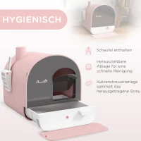 PawHut Kattenbak met Deksel, Strooischaufel, Vuilvangmat, Kunststof, Roze/Zwart(m-4)