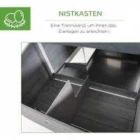 PawHut kippenhok kippenhuis met legnest plantenbak grijs hout metaaldraad asfalt(m-6)