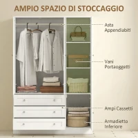 HOMCOM Armadio Moderno Con Barra Appendiabiti, 3 Cassetti, Ripiano Regolabile, Bianco(m-4)