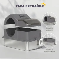 PawHut Arenero para Gatos Cubierto con Bandeja de Acero Inoxidable Tapa Extraíble Bordes Altos Fácil de Limpiar Gris Oscuro(m-4)