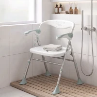 HOMCOM Foldable Shower Chair with Flip-Up Armrests, Shower Stool with Adjustable Height, Tool-Free Assembly, 136 kg(m-2)