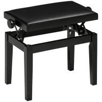 HOMCOM pianobank, pianostoel, in hoogte verstelbaar, elegant hoogglans, synthetisch leer+rubberhout, zwart, 63 x 33 x 56 cm(m-10)