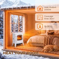 HOMCOM Electric Fireplace Stove, 1000W/2000W, Freestanding Electric Fire with LED Flame Effect, Adjustable Thermostat, White(m-6)