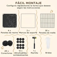 PawHut Valla Metálica para Mascotas de 39 Paneles Jaula para Cobayas Erizo DIY 2 Niveles 140x70x105 cm Negro(m-5)
