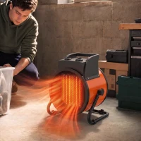 Outsunny Industrial Fan Heater 5000W with Tilting, Electric Ceramic Space Heater with Adjustable Thermostat, Handle(m-14)