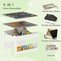 HOMCOM Set Tavolino per Bambini e 2 Sedie, Piano del Tavolo 3 in 1 con Lavagna e Contenitori, Grigio(m-4)