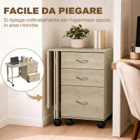HOMCOM Scrivania da Ufficio Pieghevole con 3 Cassetti e 4 Ruote con Freno, Rovere(m-4)