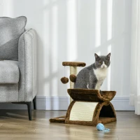 PawHut Árbol Rascador para Gatos Pequeños Torre para Gatos con Poste Giratorio con Bolas de Juego Plataforma 40x30x43 cm Marrón(m-10)