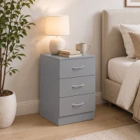 HOMCOM Three-Drawer Simple Bedside Table - Grey(m-14)