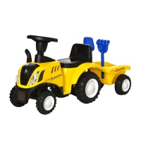 HOMCOM Rutsch-Traktor mit Anhänger, Hupe, Sandspielzeug, ab 1 Jahr, Kunststoff+Metall, gelb, 91 x 29 x 44cm(m-11)