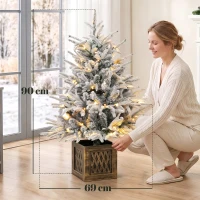 HOMCOM Tisch-Weihnachtsbaum 90 cm, vorbeleuchtet, beschneit, künstlich, 70 warmweiße LEDs, 488 Spitzen, Grün(m-3)
