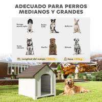PawHut Caseta para Perros Exterior Casa para Perros Grandes de Plástico con 2 Ventanas Base Elevada Estacas Marrón Oscuro(m-5)